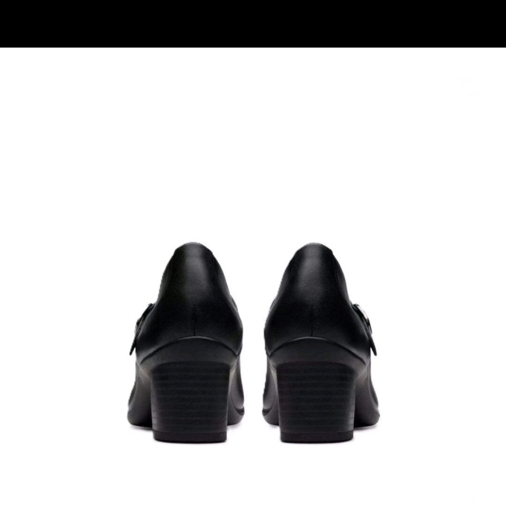 Clarks Women's Shaya Jane Black Leather Mary Jane Pump - 82996 Shoe Fit Wide - Picture 4 of 7